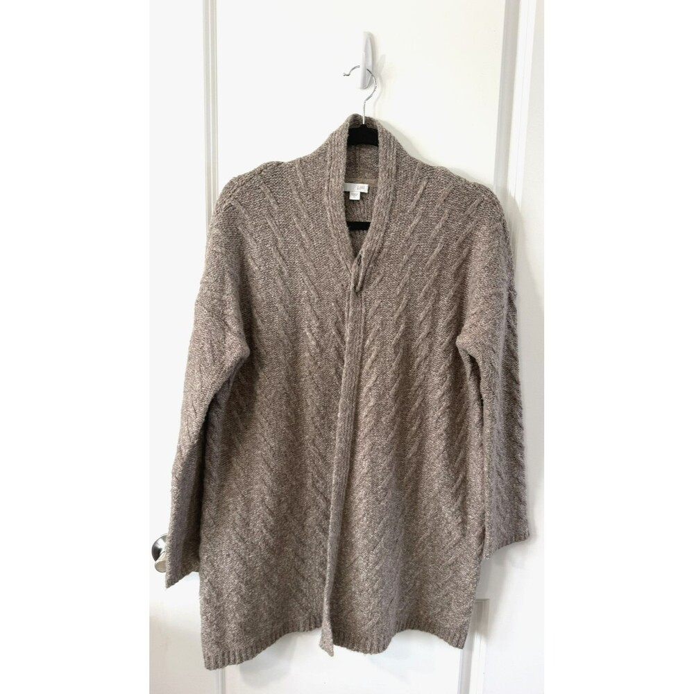 J.Jill Cardigan Sweater cable knit XS Open Front Oatmeal Soft Alpaca Blend $99